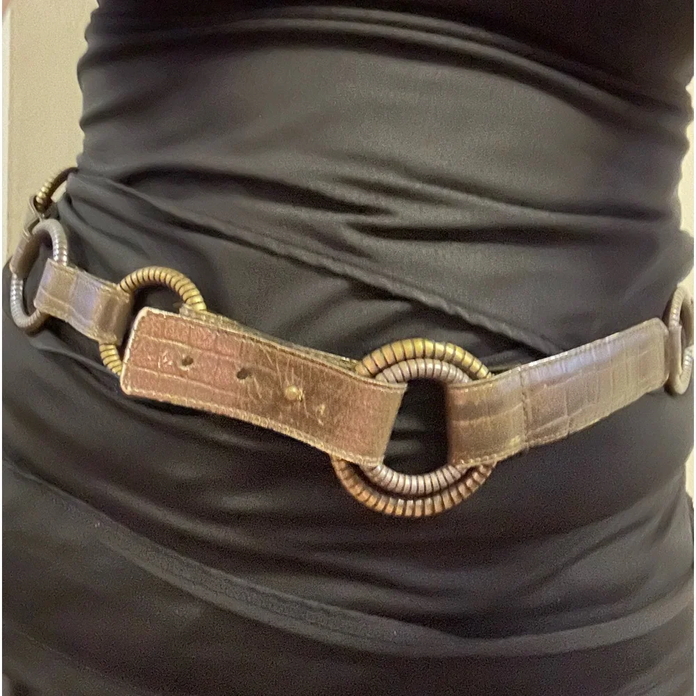 Bronze and gold Vintage Carlisle Brown Leather‎ Belt Med